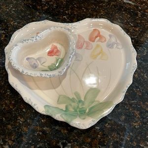 Vintage Cheri Platter Floral Heart Shaped Plate Platter & Matching Dish